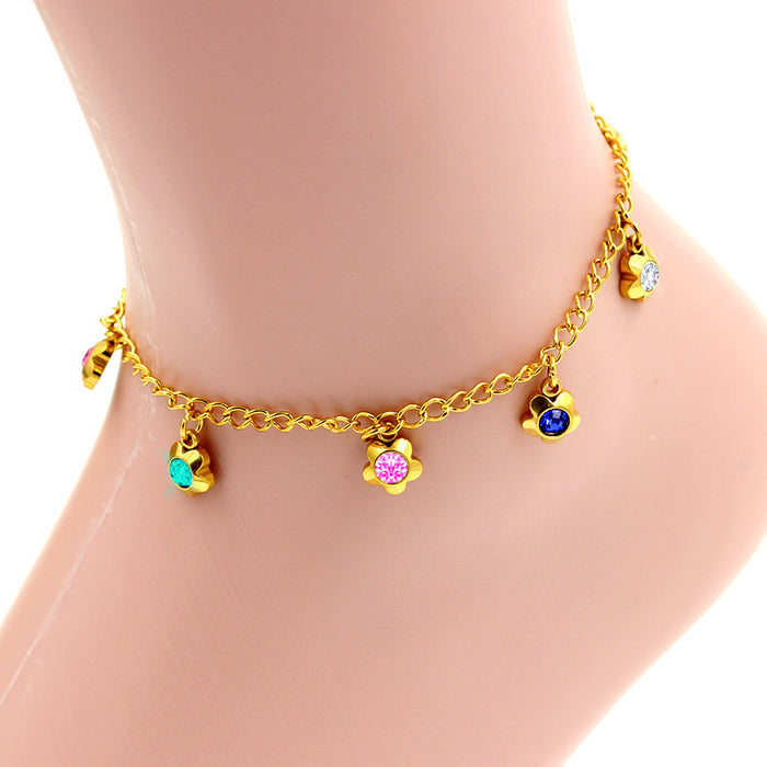 Wholesale Electroplating Gold Flower Love Star Hexagon Anklet JDC-AS-Ais001