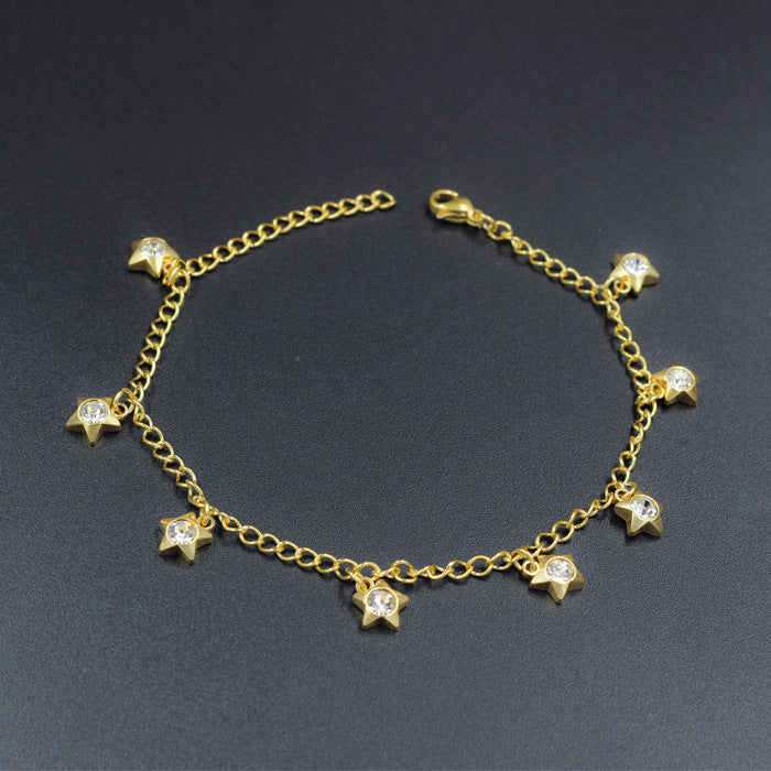 Wholesale Electroplating Gold Flower Love Star Hexagon Anklet JDC-AS-Ais001