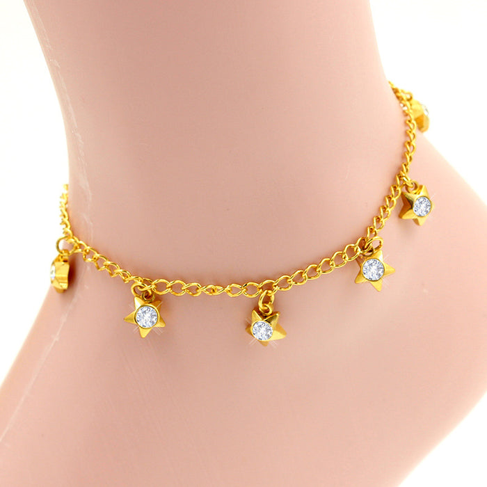 Wholesale Electroplating Gold Flower Love Star Hexagon Anklet JDC-AS-Ais001