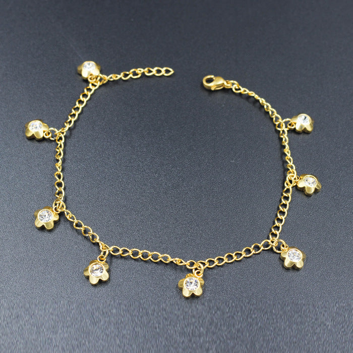 Wholesale Electroplating Gold Flower Love Star Hexagon Anklet JDC-AS-Ais001