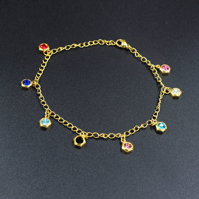 Wholesale Electroplating Gold Flower Love Star Hexagon Anklet JDC-AS-Ais001