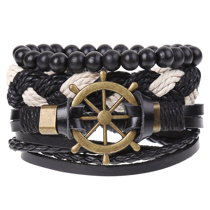 Wholesale Vintage Braided Combination Set Cowhide Diy Men's Leather Bracelet JDC-BT-SaiH001