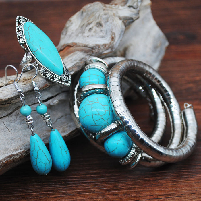 Wholesale Necklace Turquoise Necklace Earrings Ring Bracelet Combination Set JDC-NE-YouF001