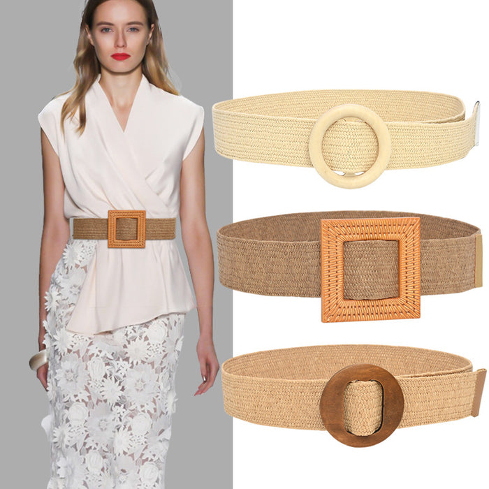 Wholesale Wooden Buckle Girdle Boho Linen Woven Belt MOQ≥2 JDC-WB-SBT001