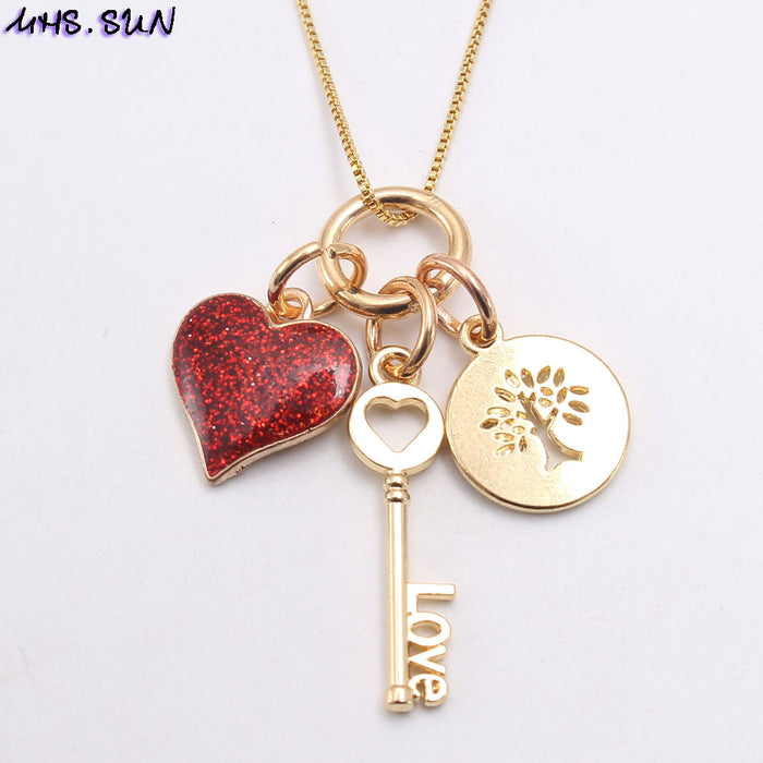 Wholesale red peach heart pendant drip oil alloy children's necklace JDC-NE-nijia003