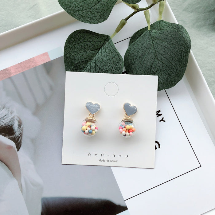 Wholesale Earrings Alloy Heart Asymmetrical Cute Glass Ball JDC-ES-MoN004