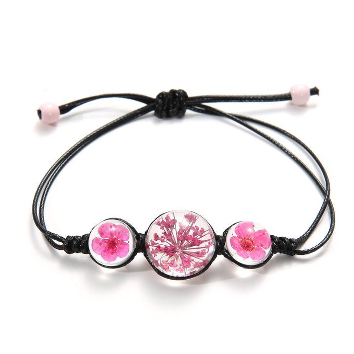 Wholesale Plant Dried Flower Crystal Glass Ball Bracelet Hand Woven Simple JDC-BT-SongX016