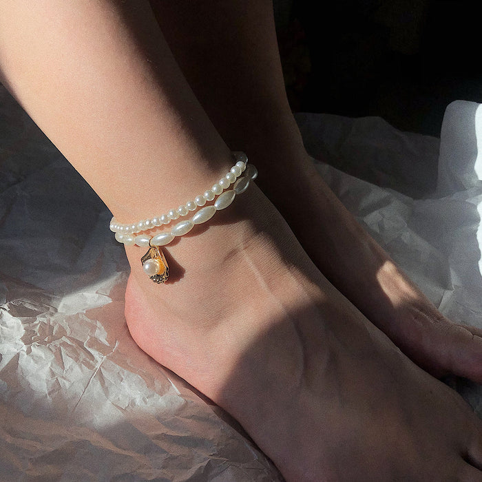 Wholesale Simple Handmade Beach Geometric Scallop Pearl Anklet JDC-AS-KJ007