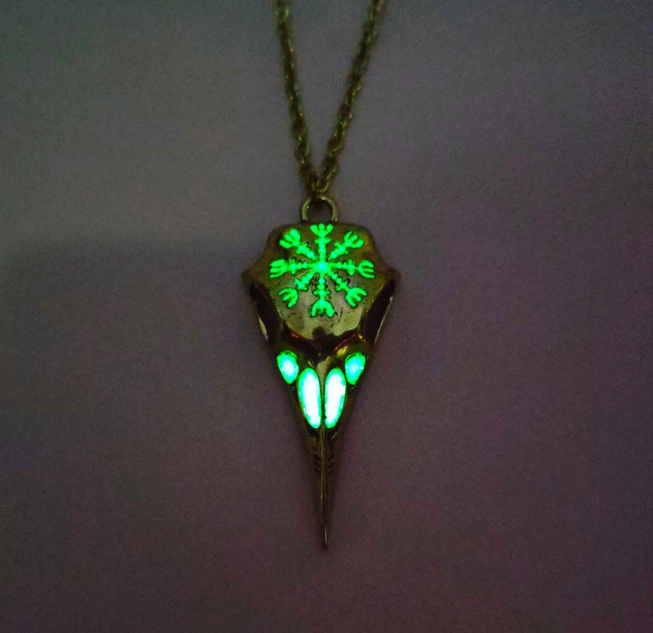 Wholesale Vintage Pendant Viking Crow Skull Olecranon Luminous Necklace JDC-NE-zifei002