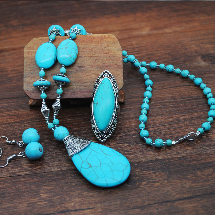 Wholesale Necklace Turquoise Necklace Earrings Ring Bracelet Combination Set JDC-NE-YouF001