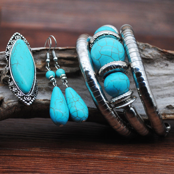 Wholesale Necklace Turquoise Necklace Earrings Ring Bracelet Combination Set JDC-NE-YouF001