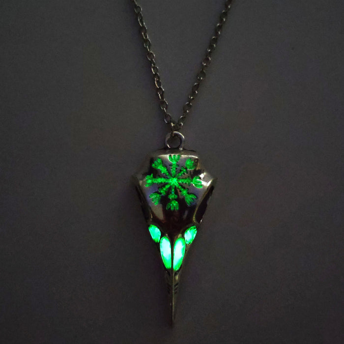 Wholesale Vintage Pendant Viking Crow Skull Olecranon Luminous Necklace JDC-NE-zifei002