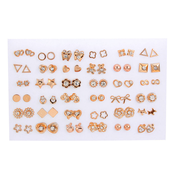 Wholesale 36 Pairs Mixed Gold Silver Stud Earrings Acrylic Diamonds Bear Earrings JDC-ES-Jingy002