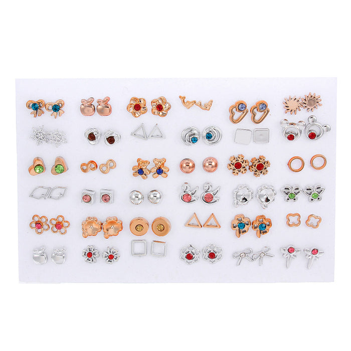 Wholesale 36 Pairs Mixed Gold Silver Stud Earrings Acrylic Diamonds Bear Earrings JDC-ES-Jingy002