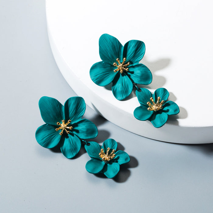 Jewelry WholesaleWholesale flower double layer long green alloy earrings JDC-ES-HEM002 Earrings 和鸣 %variant_option1% %variant_option2% %variant_option3%  Factory Price JoyasDeChina Joyas De China