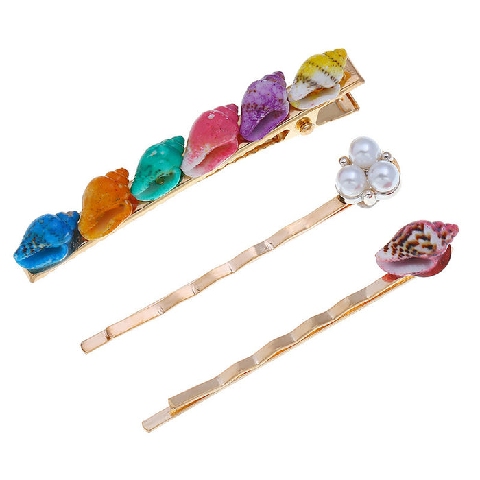 Wholesale Color Conch Combination Three Pieces One Word Hairpin Pearls JDC-HC-Zhil002