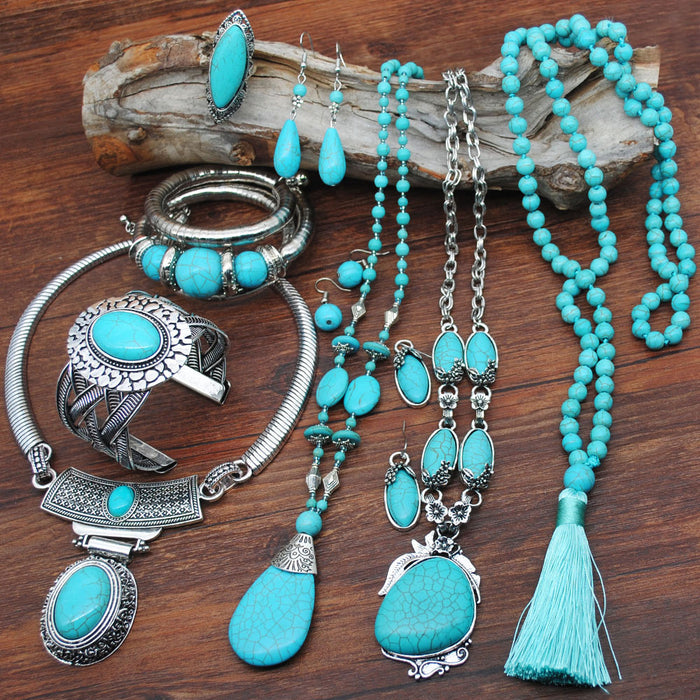 Wholesale Necklace Turquoise Necklace Earrings Ring Bracelet Combination Set JDC-NE-YouF001