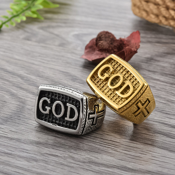 Wholesale Ring Titanium Steel Personality Retro GOD JDC-RS-YiS015