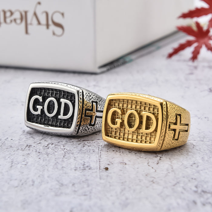 Wholesale Ring Titanium Steel Personality Retro GOD JDC-RS-YiS015