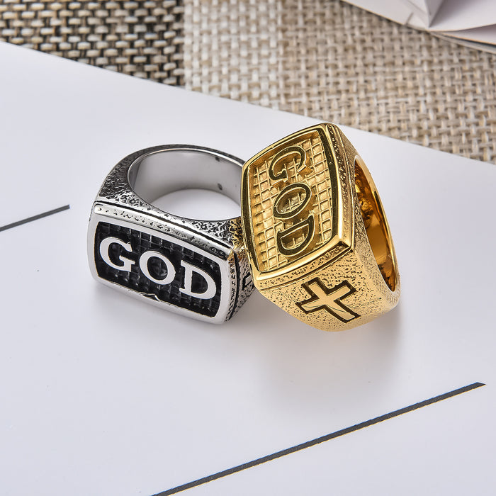 Wholesale Ring Titanium Steel Personality Retro GOD JDC-RS-YiS015