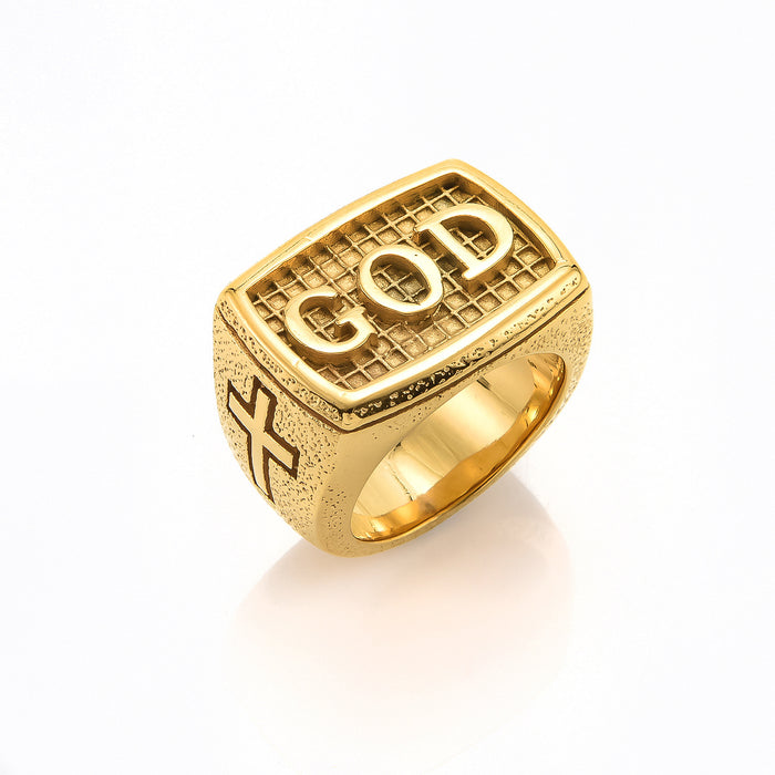 Wholesale Ring Titanium Steel Personality Retro GOD JDC-RS-YiS015