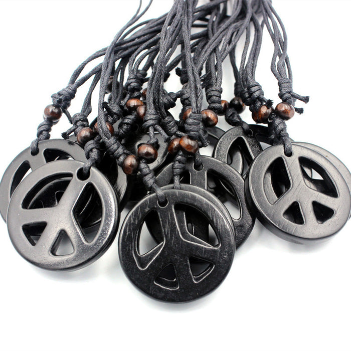 Wholesale Vintage Resin Logo Necklace Handcrafted Peace Charm Necklace MOQ≥3 JDC-NE-Shangd008