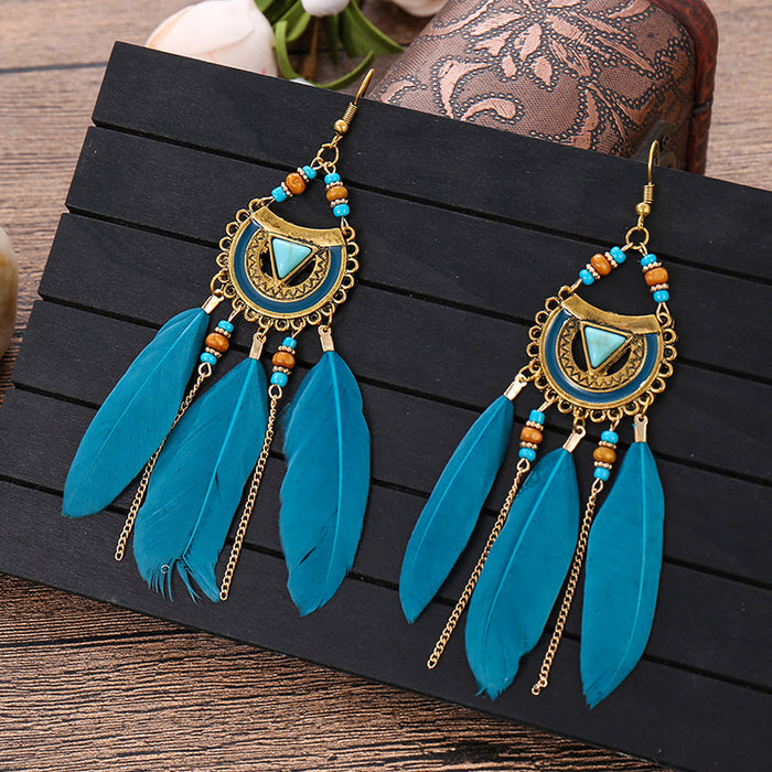 Jewelry WholesaleWholesale alloy feather long rice bead earrings JDC-ES-daiq017 Earrings 黛茜 %variant_option1% %variant_option2% %variant_option3%  Factory Price JoyasDeChina Joyas De China