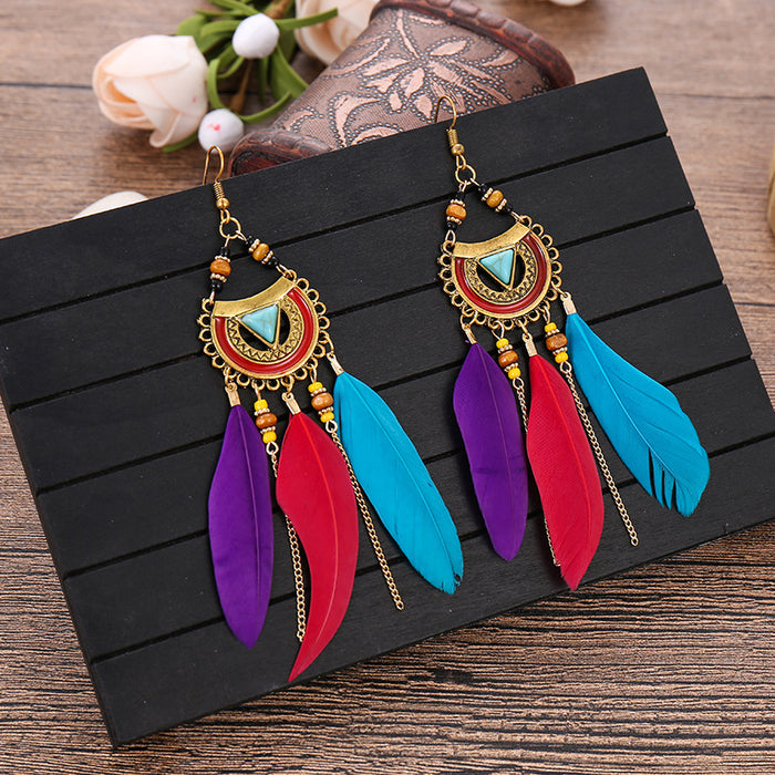 Jewelry WholesaleWholesale alloy feather long rice bead earrings JDC-ES-daiq017 Earrings 黛茜 %variant_option1% %variant_option2% %variant_option3%  Factory Price JoyasDeChina Joyas De China