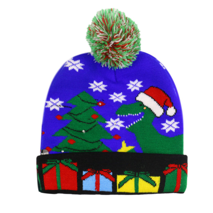 Wholesale Hat Acrylic Christmas Hair Ball LED Light Knitted Hat MOQ≥2 JDC-FH-Yuanb015