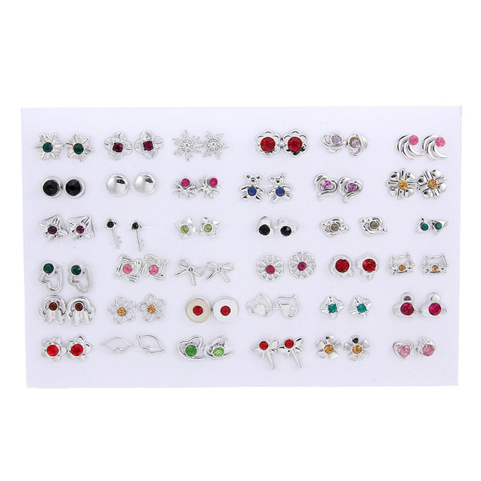 Wholesale 36 Pairs Mixed Gold Silver Stud Earrings Acrylic Diamonds Bear Earrings JDC-ES-Jingy002