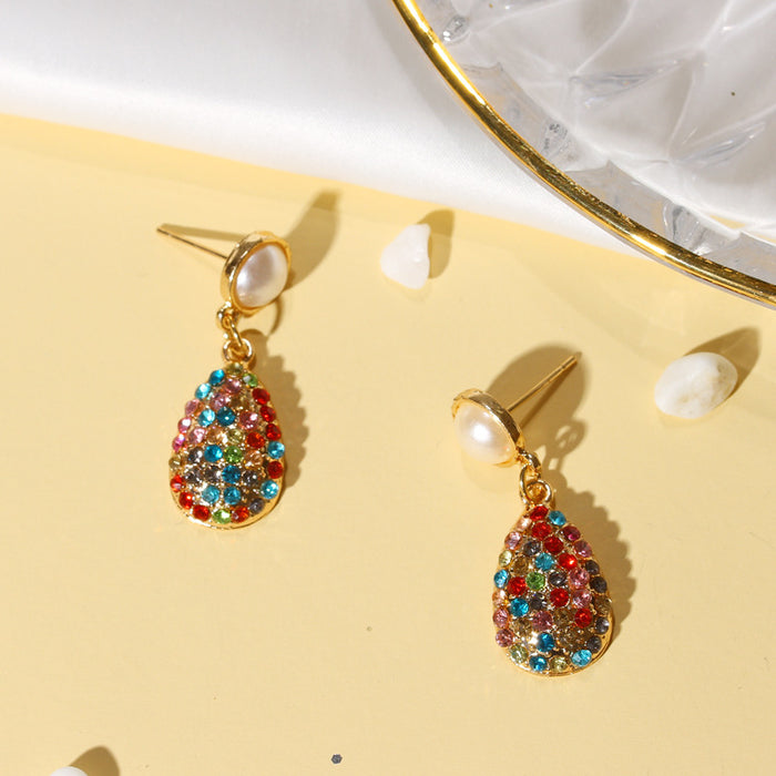 Wholesale Earrings Alloy Color Full Diamond Drop Pearls JDC-ES-D656