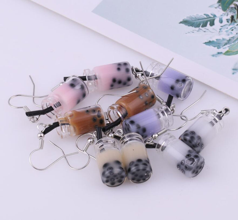 Wholesale purple resin milk tea Earrings JDC-ES-dir008