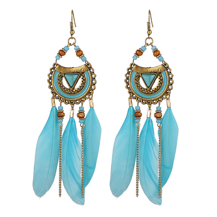 Jewelry WholesaleWholesale alloy feather long rice bead earrings JDC-ES-daiq017 Earrings 黛茜 %variant_option1% %variant_option2% %variant_option3%  Factory Price JoyasDeChina Joyas De China