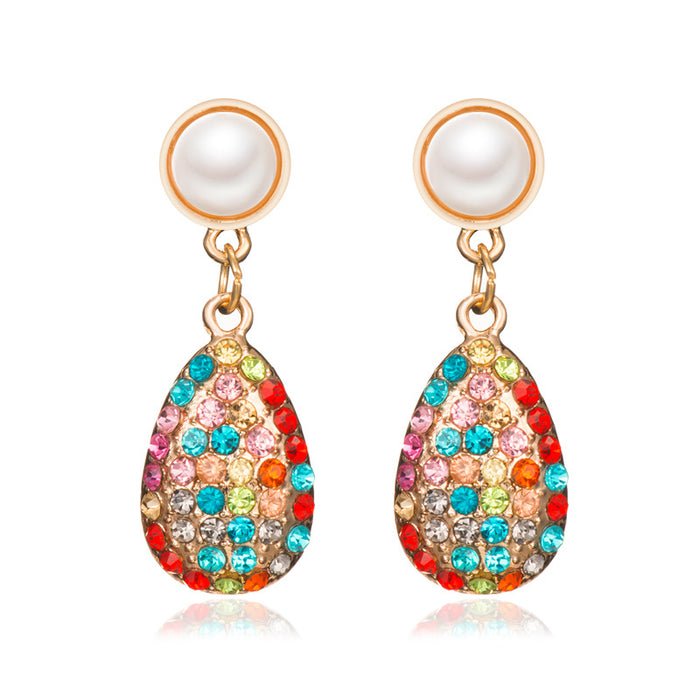 Wholesale Earrings Alloy Color Full Diamond Drop Pearls JDC-ES-D656