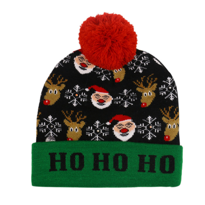 Wholesale Hat Acrylic Christmas Hair Ball LED Light Knitted Hat MOQ≥2 JDC-FH-Yuanb015