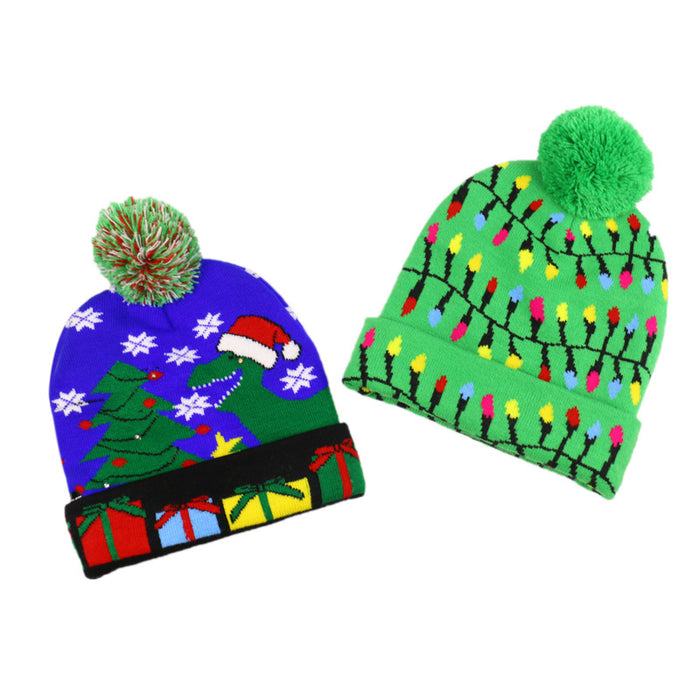 Wholesale Hat Acrylic Christmas Hair Ball LED Light Knitted Hat MOQ≥2 JDC-FH-Yuanb015