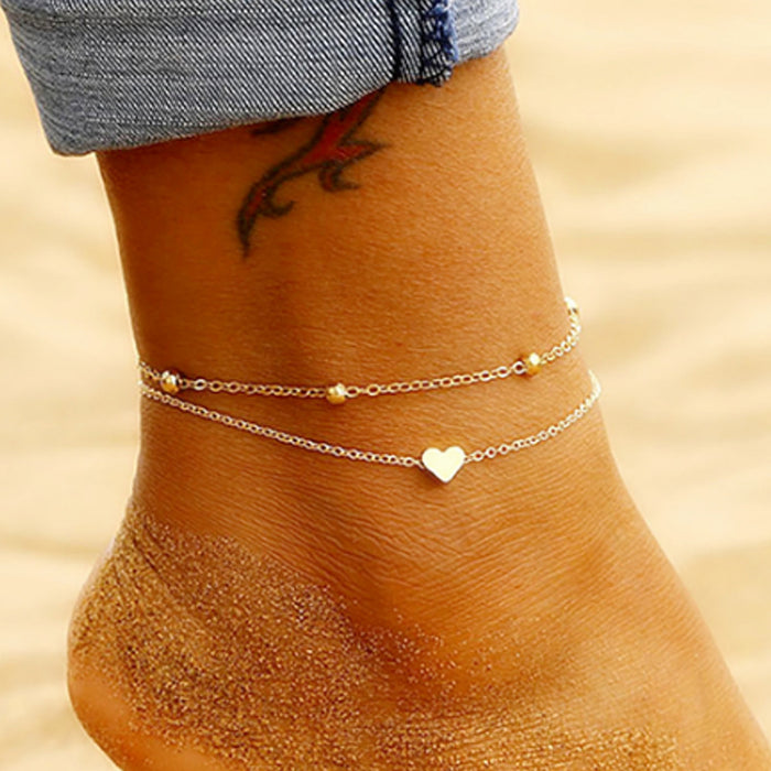 Jewelry WholesaleWholesale Double Layer Love Anklet JDC-AS-YeB027 Anklets 烨贝 %variant_option1% %variant_option2% %variant_option3%  Factory Price JoyasDeChina Joyas De China