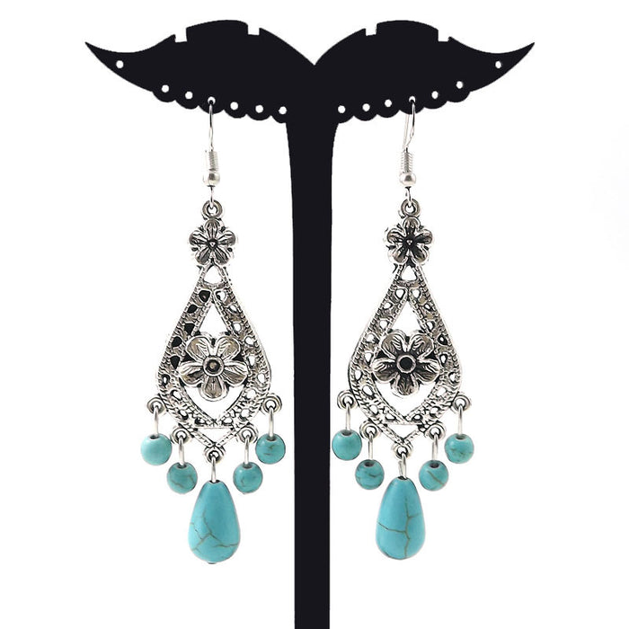 Wholesale Nepalese Tibetan Ornament Classical Miao Silver Turquoise Earrings MOQ≥2 JDC-ES-Ylh001