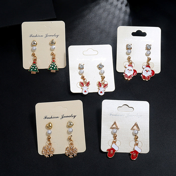 Wholesale Earrings Alloy Christmas Snowflake Elk Pearl Zircon Combination 3 Piece Set JDC-ES-MDD077