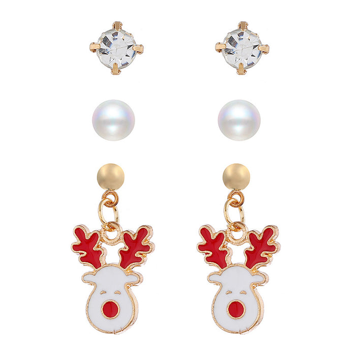 Wholesale Earrings Alloy Christmas Snowflake Elk Pearl Zircon Combination 3 Piece Set JDC-ES-MDD077