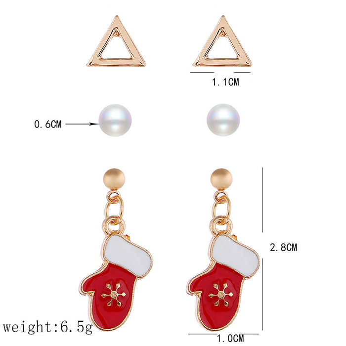 Wholesale Earrings Alloy Christmas Snowflake Elk Pearl Zircon Combination 3 Piece Set JDC-ES-MDD077