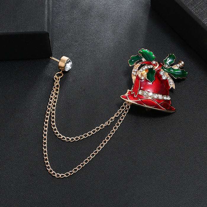 Wholesale Brooch Alloy Christmas Diamond Bells Double Layer Chain JDC-BC-MDD010