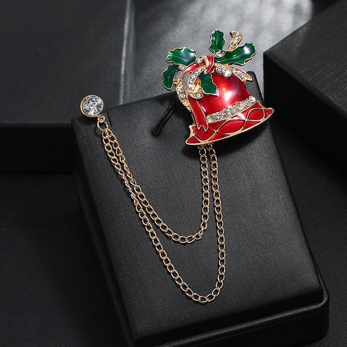 Wholesale Brooch Alloy Christmas Diamond Bells Double Layer Chain JDC-BC-MDD010