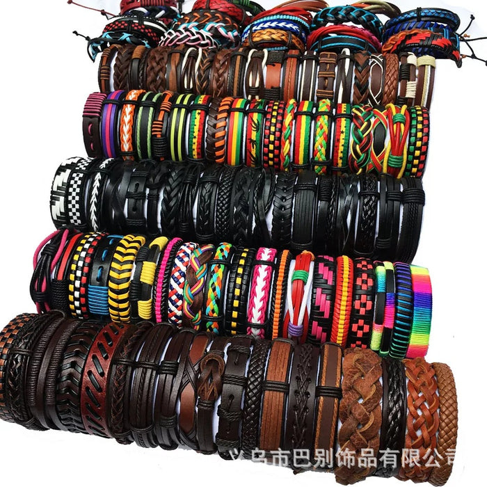 Wholesale Mixed Color Hand Braided Leather Bracelet JDC-BT-BaB018