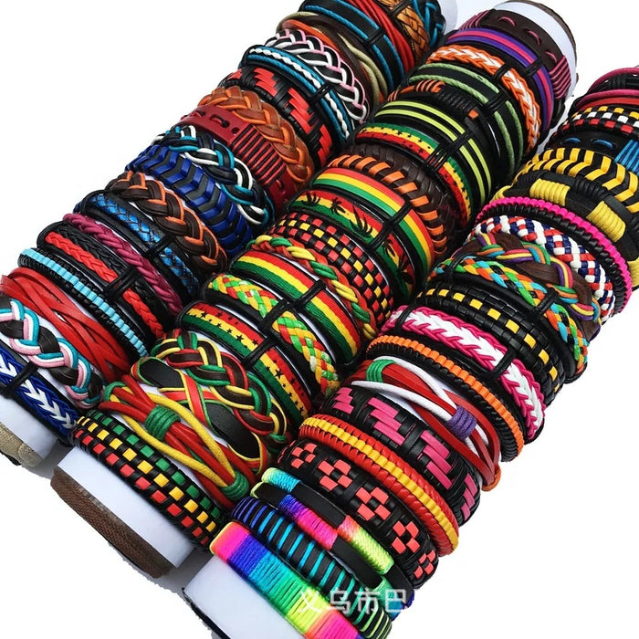 Wholesale Mixed Color Hand Braided Leather Bracelet JDC-BT-BaB018