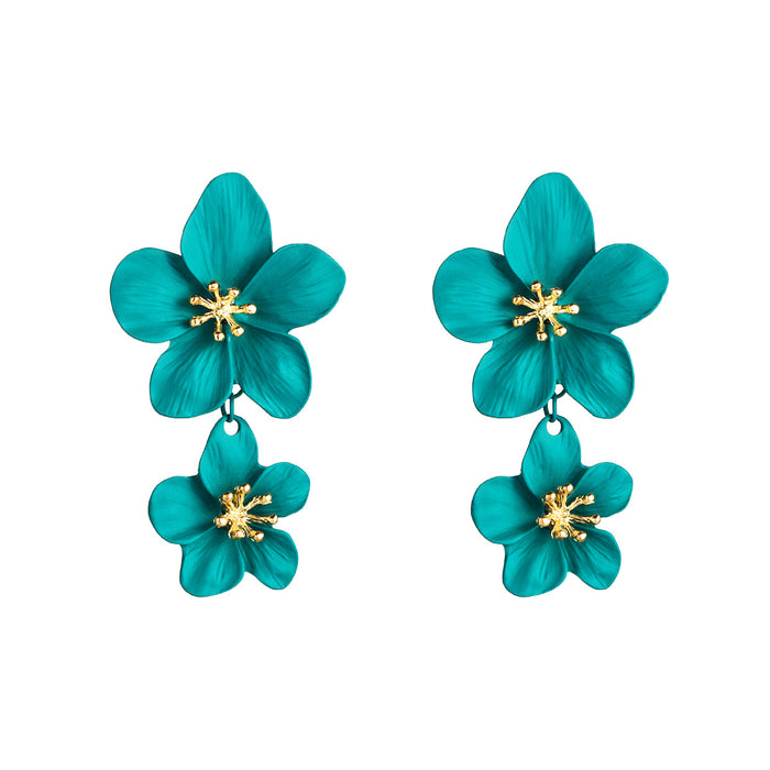 Jewelry WholesaleWholesale flower double layer long green alloy earrings JDC-ES-HEM002 Earrings 和鸣 %variant_option1% %variant_option2% %variant_option3%  Factory Price JoyasDeChina Joyas De China