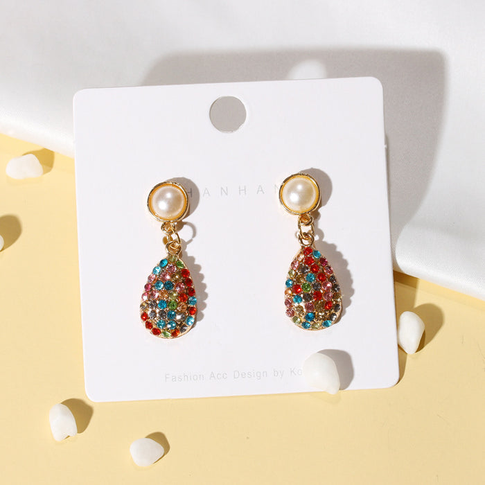 Wholesale Earrings Alloy Color Full Diamond Drop Pearls JDC-ES-D656