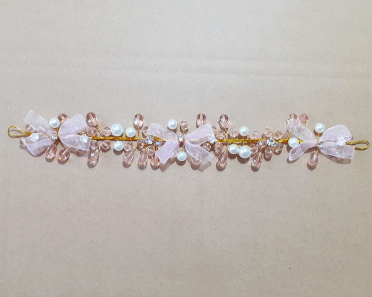 Wholesale bridal pink crystal headband crown lace bow hair accessories MOQ≥2 JDC-HD-DengH004