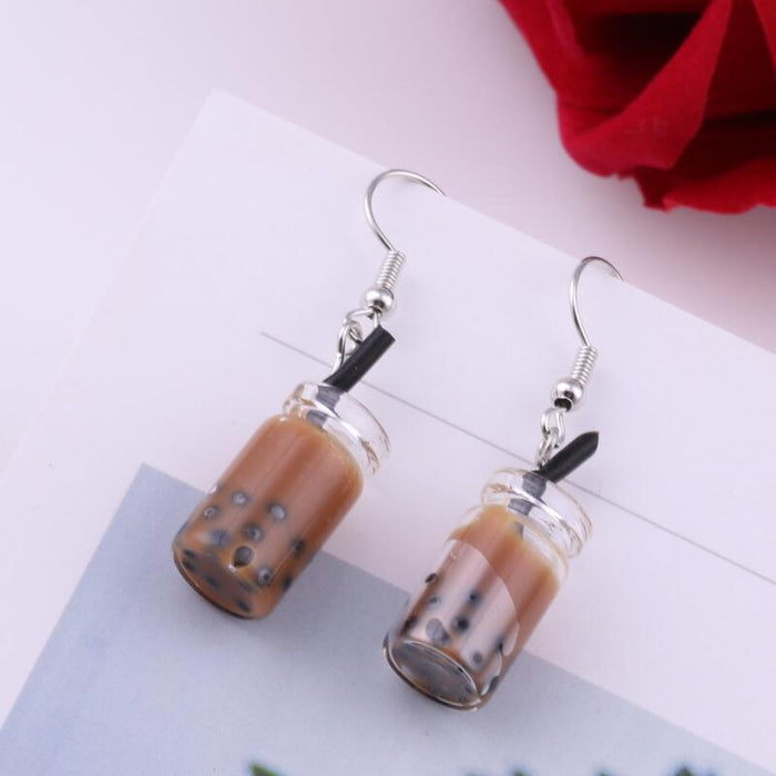 Wholesale purple resin milk tea Earrings JDC-ES-dir008