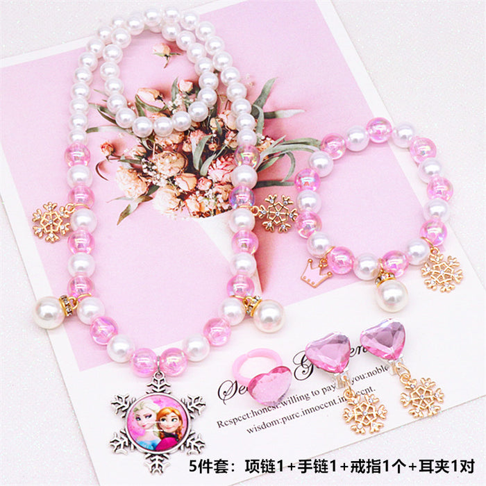 Wholesale Necklace Mermaid Tail Girls Pearl Necklace Bracelet Ring Earring Set JDC-RS-NanD002